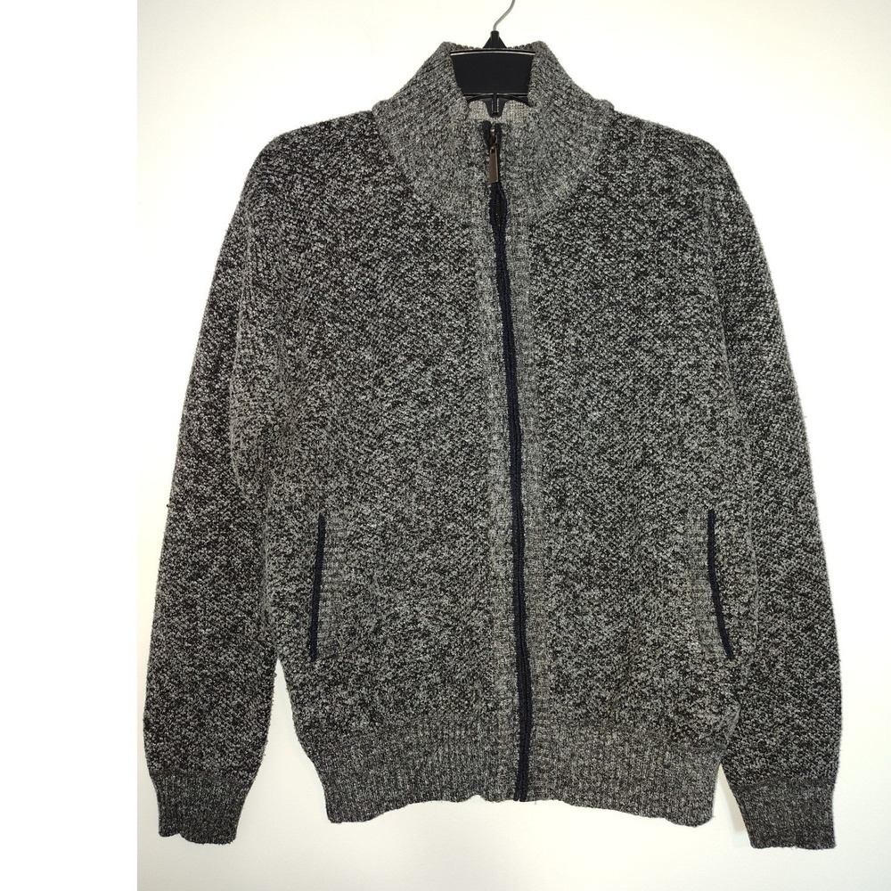 Yeokou Mens Full Zip Cardigan Sweater Fleece Lined Marled Knit Gray Plaid Medium